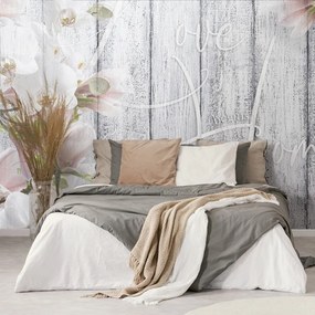 Тапет – Винтидж орхидея с надпис - Love begins at home