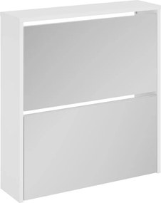 342631 vidaXL Шкаф за обувки с огледало, 2 нива, бял гланц, 63x17x67 см