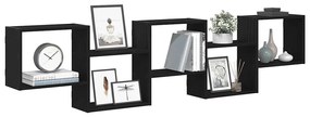 859996 vidaXL Стенен кубичен рафт, 5 отделения, черен, инженерно дърво