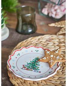 Червено-кремава керамична чиния за сервиране с коледен мотив ø 17 cm Naive – Bloomingville