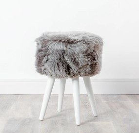 Табуретка със седалка от сива овча кожа Бяла, ⌀ 30 cm - Native Natural