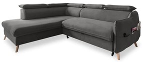 Тъмносив ъглов разтегателен диван от кадифе (ляв ъгъл) Sweet Harmony - Miuform