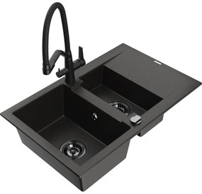 Mexen Gaspar гранитна мивка с 1,5 камери с отцедник и кухненски смесител Duo,