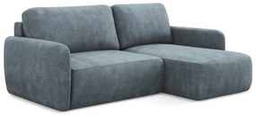 Сиво-син шенилов разтегателен ъглов диван с място за съхранение (десен ъгъл) Lilo – Makamii