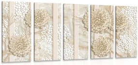 картини от 5 части – Абстрактни цветя на мраморен фон