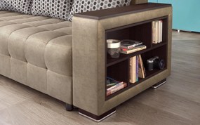 Разтегателно канапе с подлакътник етажерка Мелвин