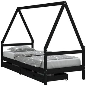 834467 vidaXL Рамка за детско легло с чекмеджета, черно, 80x200 см, чам масив