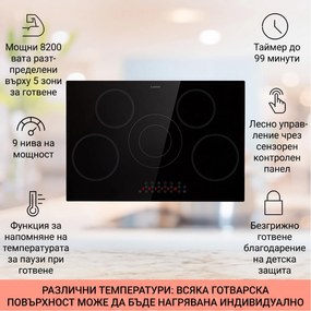 Klarstein Virtuosa 5, плот за вграждане, 5 зони, 8200W, стъклокерамика