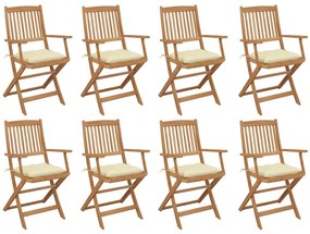3075102 vidaXL Сгъваеми градински столове с възглавници 8 бр акация масив