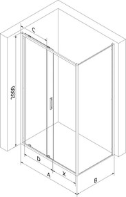Mexen Exo-S плъзгаща се душ кабина 120 x 90 см, прозрачна, черна - 8151-120-090-70-00