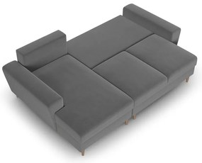 Светлосив кадифен разтегателен ъглов диван с място за съхранение (ляв ъгъл) Kyoto – Cosmopolitan Design