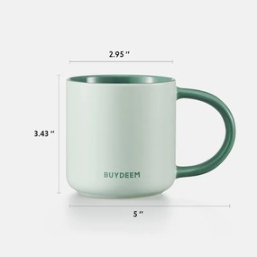 Керамична чаша за чай и кафе Buydeem CD1018-CG, 350 мл, Плоско дъно, Вътрешна мерителна скала, Високотемпературна керамика, Зелен