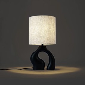 Japandi настолна лампа черна с ленен абажур - Dahlia