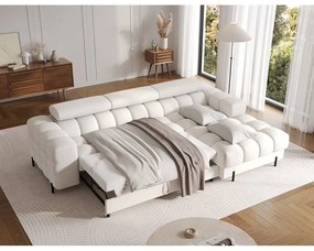 Кремав сгъваем/с място за съхранение ъглов диван от прежда с примки от букле (десен ъгъл) Felro – ELTAP