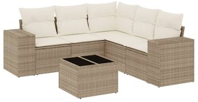3254895 vidaXL Градински диван с възглавници, 6 части, бежов полиратан