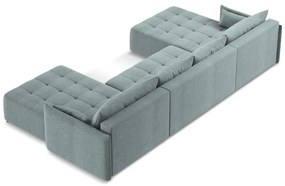 Син разтегателен ъглов диван с място за съхранение (U форма) Moku – Makamii