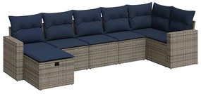 3325407 vidaXL Градински диван с възглавници, 7 части, полиратан, сив