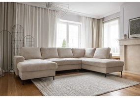 Бежов разтегателен ъглов диван от рипсено кадифе (десен ъгъл) Lofty Lilly – Miuform