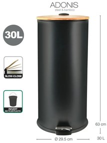 Матово черно стоманено кошче за боклук с педал 30 l Adonis – Spirella