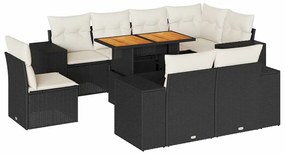 3327388 vidaXL Градински комплект диван с възглавници 9 части черен полиратан
