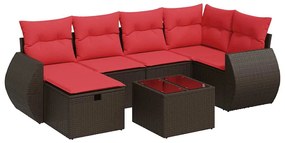 3325600 vidaXL Градински комплект с възглавници, 7 части, кафяв, полиратан