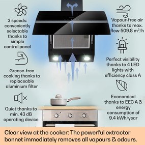 Klarstein Clara 90, абсорбатор, 509 м³/ч, сензорен дисплей, околно осветление