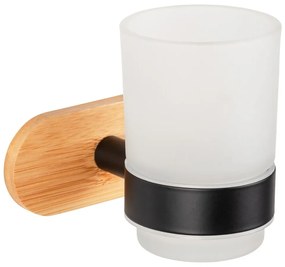 Черно-естествена самозалепваща стъклена чаша за четки за зъби Orea Bamboo – Wenko