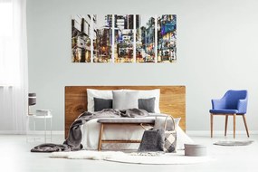 картини от 5 части – Абстрактна панорама на град
