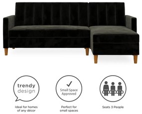 Черен разтегателен диван с кадифена повърхност и място за съхранение Celine - Støraa