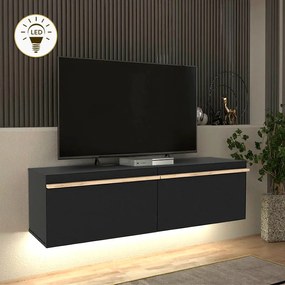 Меламинов стенен ТВ шкаф Morel с LED осветление в черен цвят 140x41.8x40см.
