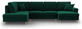 Зелен кадифен разтегателен ъглов диван с място за съхранение (ляв ъгъл/U форма) Kyoto – Cosmopolitan Design