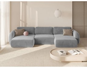 Светлосив кадифен сгъваем/с място за съхранение ъглов диван (U форма) Tonale – Cosmopolitan Design