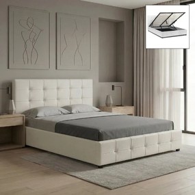 Легло Iro от PU кожа с място за съхранение в бял цвят 150x200см.