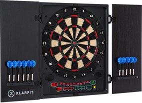 KLARFIT Dartmaster 180, табло за стрелички, предна врата, вкл. 12 стрелички и 24 стрелички, захранване, монтаж на стена