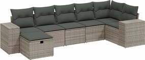 3264456 vidaXL Градински диван с възглавници, 7 части, полиратан, сив
