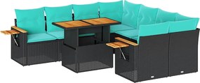 3327578 vidaXL Градински комплект диван с възглавници 9 части черен полиратан
