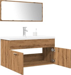 3328588 vidaXL Комплект мебели за баня от 3 части Дъб артизан инженерно дърво