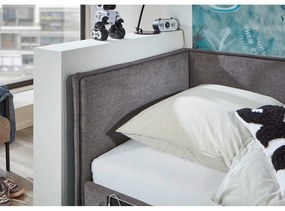 Сиво тапицирано ъглово детско легло 90x200 cm с място за съхранение с включена подматрачна рамка Fun – Meise Möbel