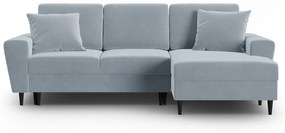 Светлосин кадифен разтегателен ъглов диван с място за съхранение (десен ъгъл) Kyoto – Cosmopolitan Design