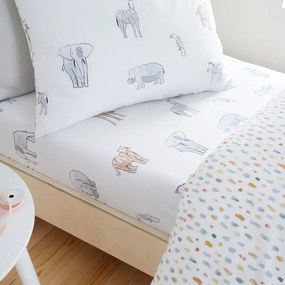 Бял еластичен единичен памучен детски чаршаф 90x190 cm Zoo Animals – Bianca