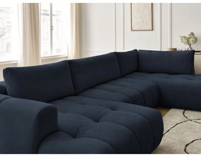 Тъмносин сгъваем/с място за съхранение ъглов диван (десен ъгъл/U форма) Fuji – Bobochic Paris