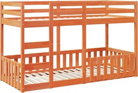3308591 vidaXL Двуетажно легло, восъчнокафяво, 90x200 см, борово дърво масив