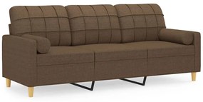 3200793 vidaXL 3-местен диван с декоративни възглавници кафяв плат 180 см