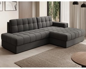 Кафяво-сив кадифен разтегателен ъглов диван (десен ъгъл) Blezalt – ELTAP