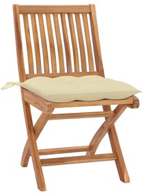 3062450 vidaXL Градински столове 2 бр кремави възглавници тиково дърво масив