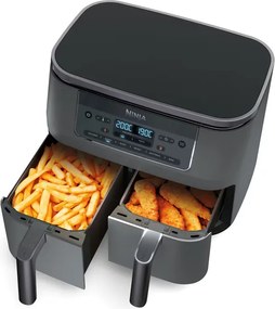 Двоен фритюрник с горещ въздух Ninja DZ300EU, 7.6 л, 6 програми, Таймер, Независими зони, Сив