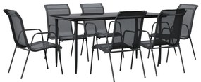 3200687 vidaXL Градински трапезен комплект 7 части черен стомана и текстилен
