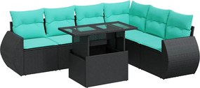 3326648 vidaXL Градински комплект диван с възглавници 7 части черен полиратан