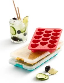 Форма за лед с капак Lekue 1010244, 23x12x3 см, 14 сърца, Стеарин, -40°C / +60°C, Червен