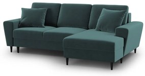 Кадифен разтегателен ъглов диван с място за съхранение в петролен цвят (десен ъгъл) Kyoto – Cosmopolitan Design